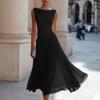 Maxi Abito da Donna Senza Maniche Scollo a Cascata Vita Media Elegante Monocolore Chiffon Pieghettato Abito da Sera per Festa Vacanza Primaverile
