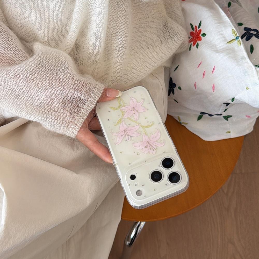 Korean Style Ins Cute Soft Crystal Lily Flower Phone Case for iPhone 17ProMax 15 16Pro 14 Full Coverage Double Layer High Value