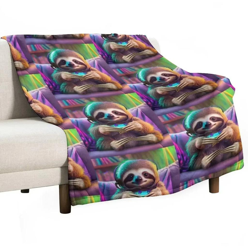 Gamer Sloth Throw Blanket Modern Design Soft Blanket for Home Decor
