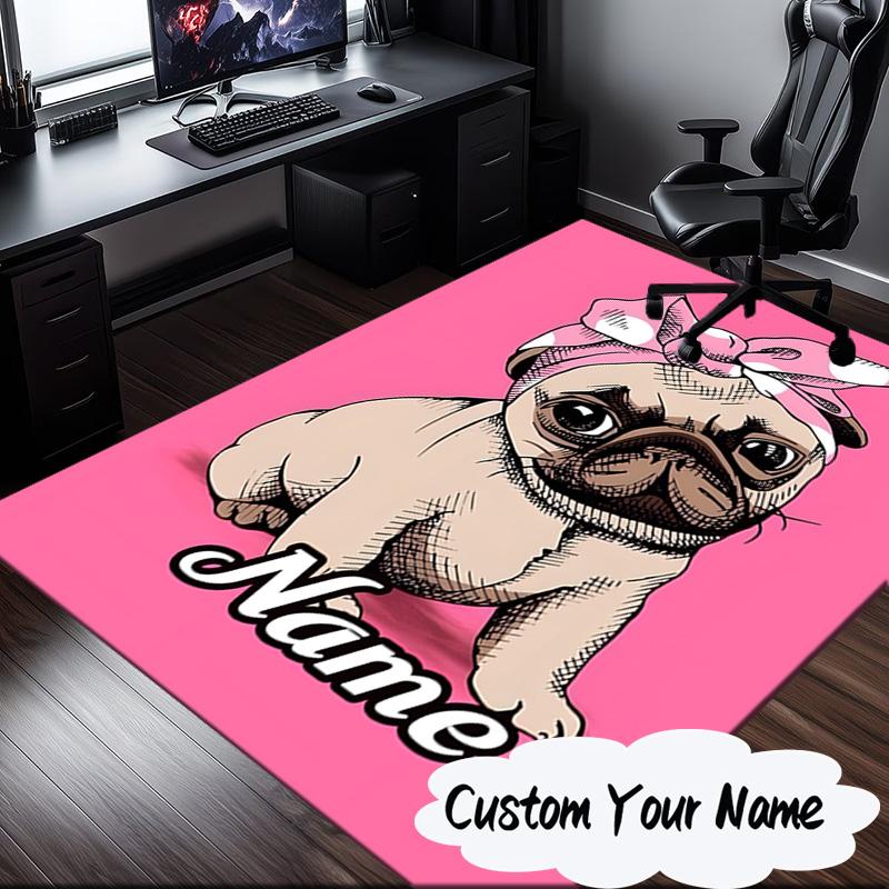 Custom Name Vintage Dog Portrait Art Carpet, Chair Rug,Area Rug for Office Bedroom living rooms bedroom, Doormat decor Christmas fan gifts