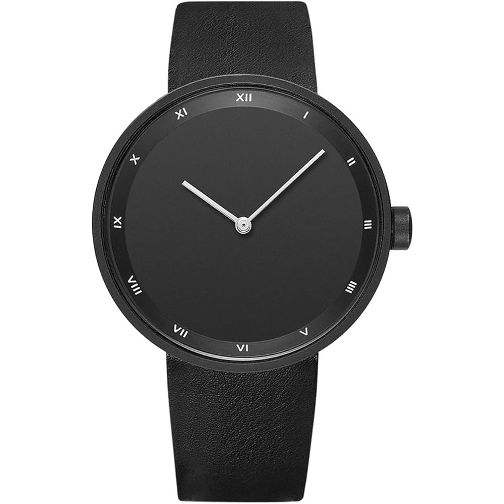 SZSL Stylish Casual Quartz Watch Lightweight Simple Design Waterproof Genuine Leather Strap Unisex Black
