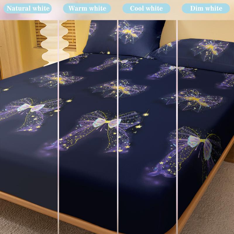 1 Simple Modern Starlight Butterfly Knot Printed Matte Fitted Sheet,Bedroom Printed Bed Cover,Bedding(Excluding Pillowcases)