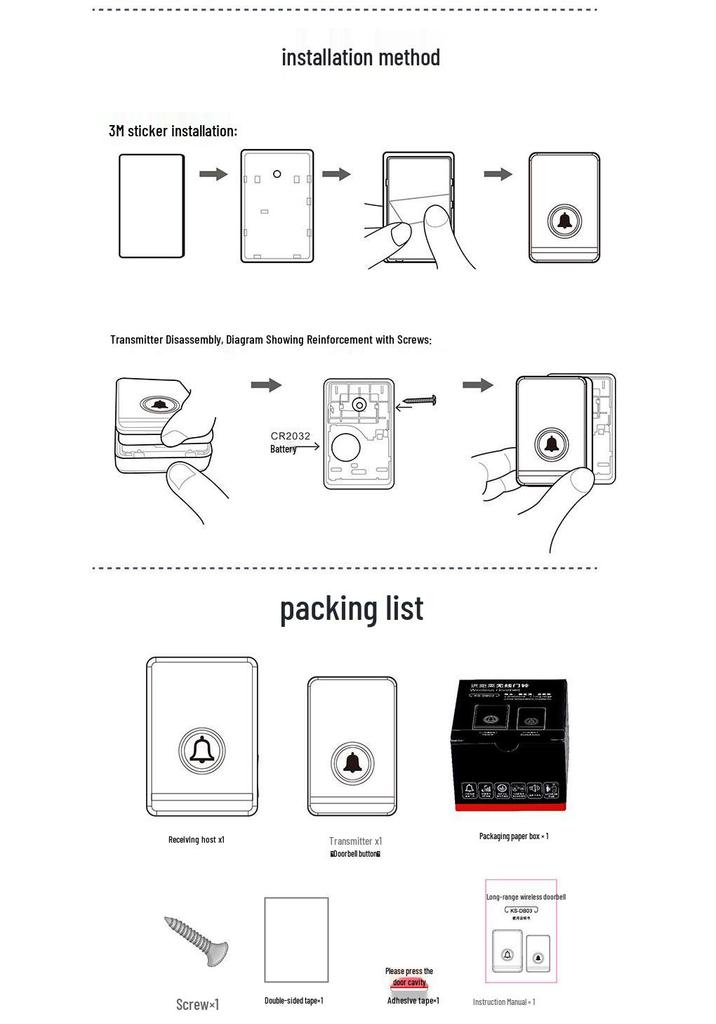 Customizable Wireless Doorbell with Long-Distance Remote Control and Personalized Packaging for Home & Apartment
