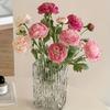 3 Branch Simulation Flocking 3 Dew Lotus, Peony Fake Flowers Home Table Decoration Wedding Scenery Floral.