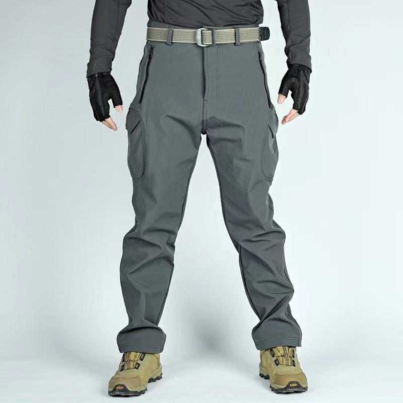 Teplá bunda Shark Skin Pánský podzimní a zimní nepromokavý zesílený softshellový oblek Plus Velvet Cargo Pants 2dílná sada