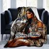 1PC Custom Name Wolf Native Beauty flannel blanket versatile,all-season throw suitable for the living room,bedroom,camping,travel,and gift