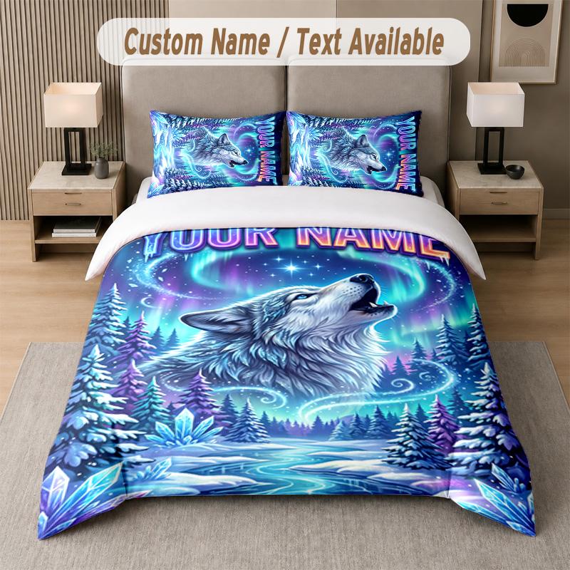 Wolf Fox Theme Custom Text Or Name 3Pcs Bedding Set 1 Flat Sheet & 2 Pillowcases Personalized Home Bedding