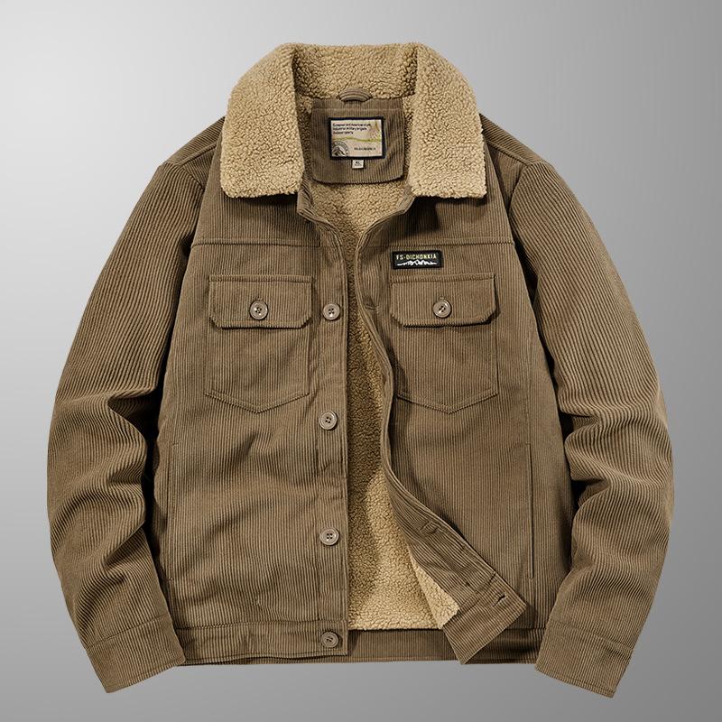 Winter Fleece Thickened Corduroy Cotton Coat Men's Tooling Retro Lamb Wool Jacket Youth Casual Loose Coat