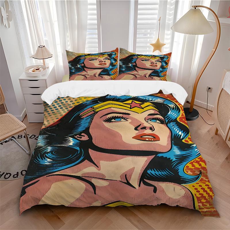 

3pcs Wonder Woman Pop Art Bedding Set, Soft Polyester Duvet Cover and Pillowcases Machine Washable Seasons all suitable & Guest Room Decor236 135x200cm