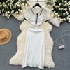 New Summer Women's Polo Knitted Dresses Colorblock Elegant Short Sleeve Buttons Bodycon Wrap Dress Female Dress