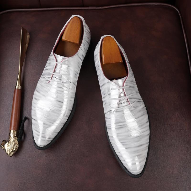 

Мужские кожаные туфли с острым носком, деловые, британские, свадебные, трендовые, универсальные, повседневные, кожаные туфли, мужские 2025, wish, внешняя торговля 38 серебряный