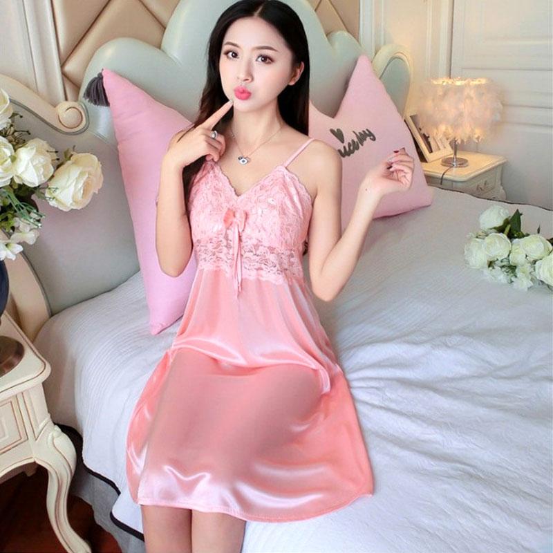 9 Colors Women Silky Sleepwear Dress Lace Pajamas Dress Sexy Nightwear Night Dress Sleeping Dress for Women