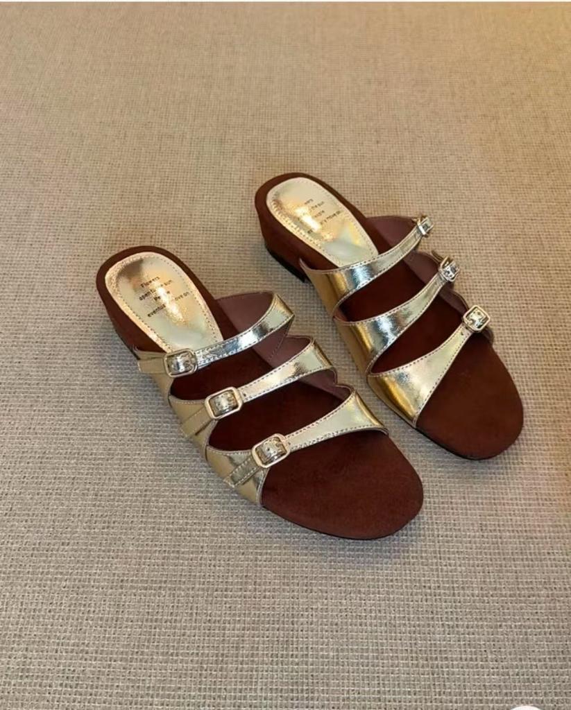 Sheepskin Version~ French New Gentle One-word Strap Roman Shoes Women's Summer Versatile Commuter Thick-soled Leather Cool Slippers