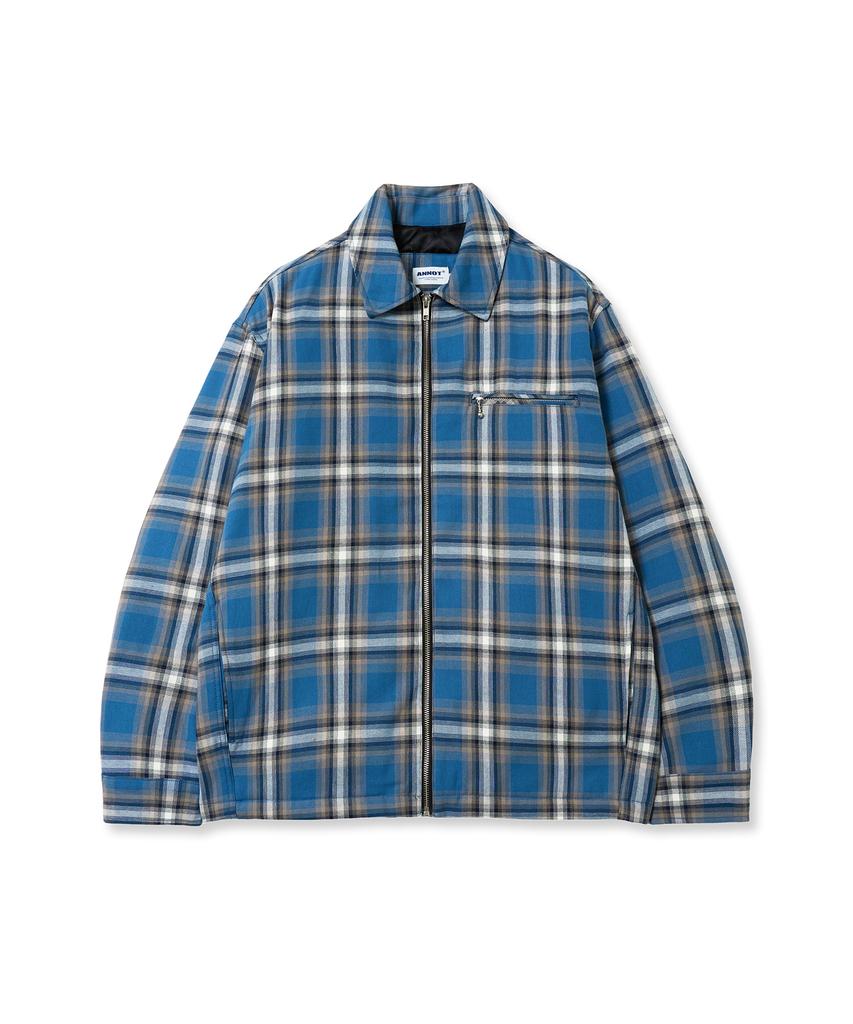 Annot Washed Check Zip-Up Jacket Blue