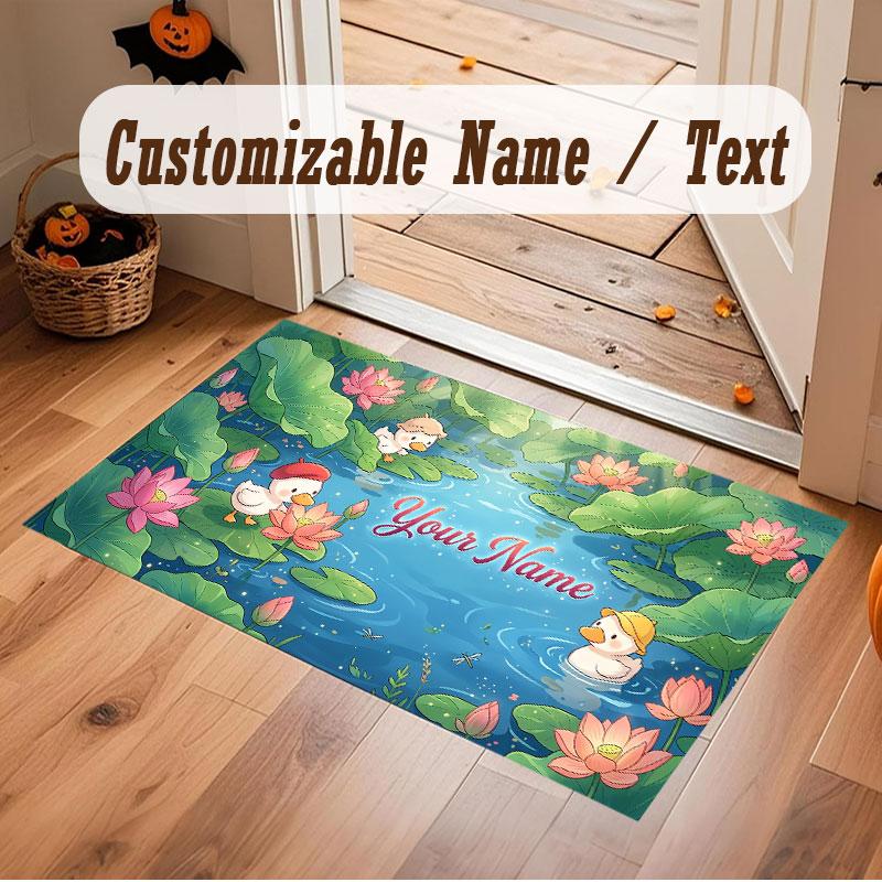Floral Garden Theme Crystal Velvet Floor Rug Personalized Custom Name Text Warm Carpet Home Decoration