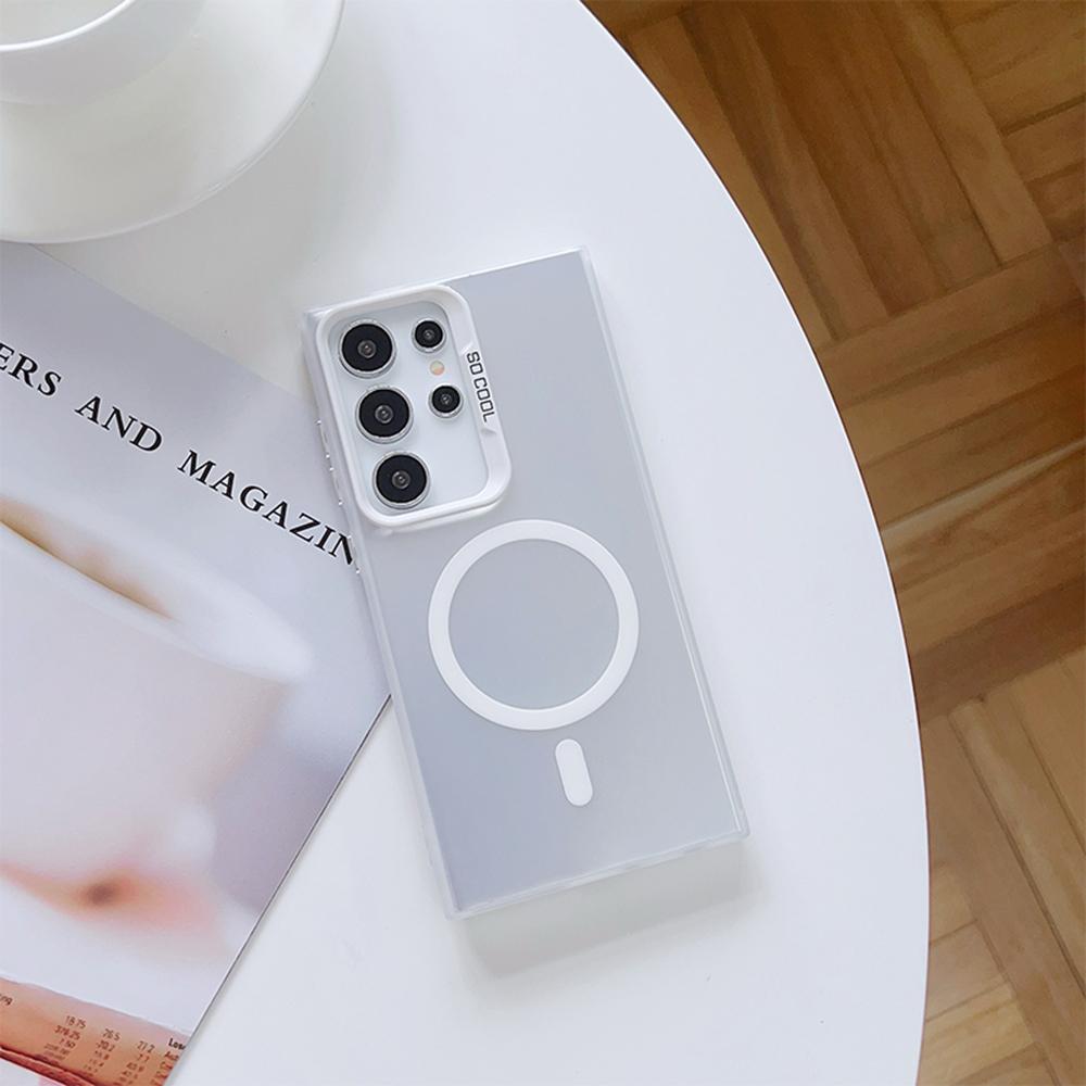 Luksus trådløst lade Magsafe-deksel for Samsung S25 S23 Ultra S22 S24 Plus S21 S20 FE Magnetisk støtsikker hardt støtfangerdeksel