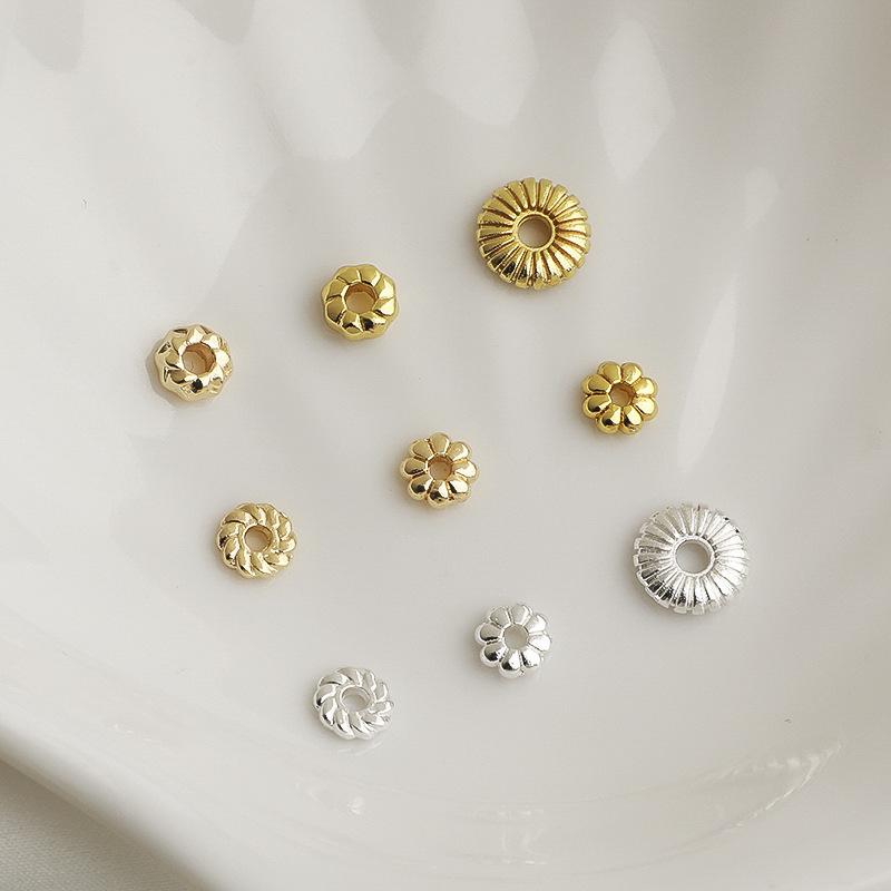 14K Gold-Filled Sunflower Charm Bracelet/Necklace Beads - Melon Pattern Spacers for DIY Jewelry