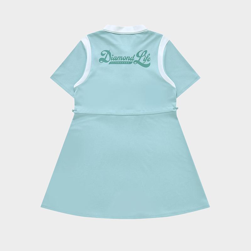 FILA Fusion Letter Print Polo Collar Loose Short Sleeve Dress Women dresses Clear-Lake-Blue T11W322304FBU