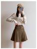 High-Waisted Pleated Chenille A-Line Skirt for Tall Women - Anti-Exposure, Corduroy, Short, Suitable for Spring and Autumn.