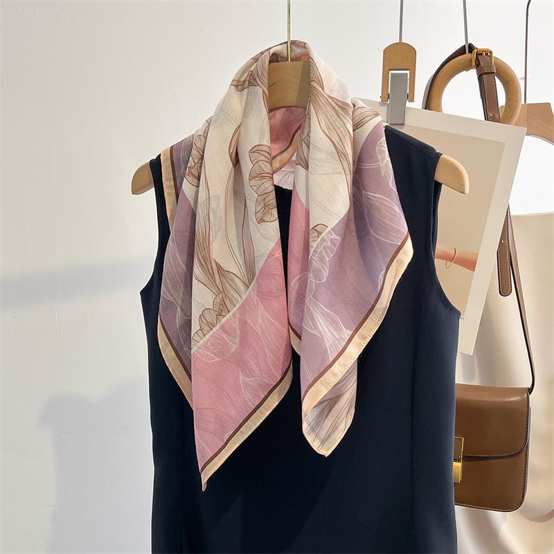 New Women Pink and White Flower Print Design Scarf Shawl Fashion Luxury Headband Headscarve Long Narrow Scarves Ladies