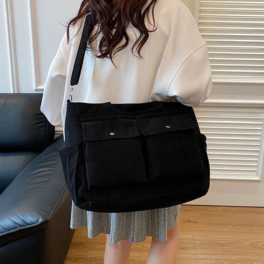 Elegant Corduroy Tote Bag Large Capacity Casual Underarm Bag Multi-pocket Shoulder Bag  Holiday