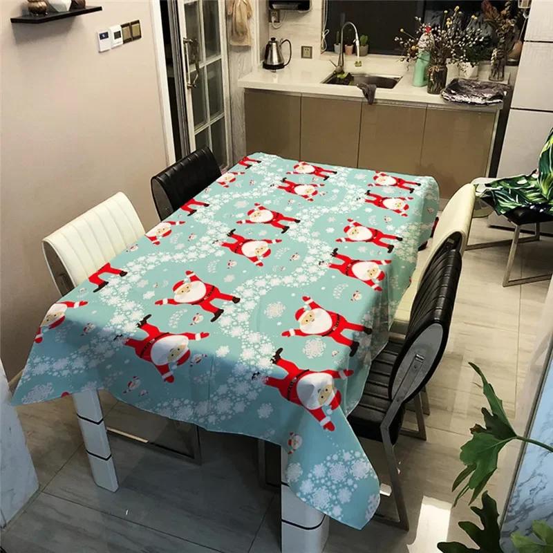 Waterproof Santa Claus Snowman Merry Christmas Anti-stain Tablecloth Table Cloth Cover For Kitchen Decor Party Decoration