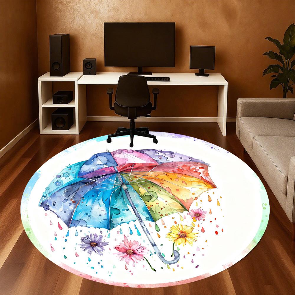 1PC rainbow umbrella flowers Office Round Area Rug, Under Office Chairs Bedroom Living Room Home Decor, Carpet for Office -1110034