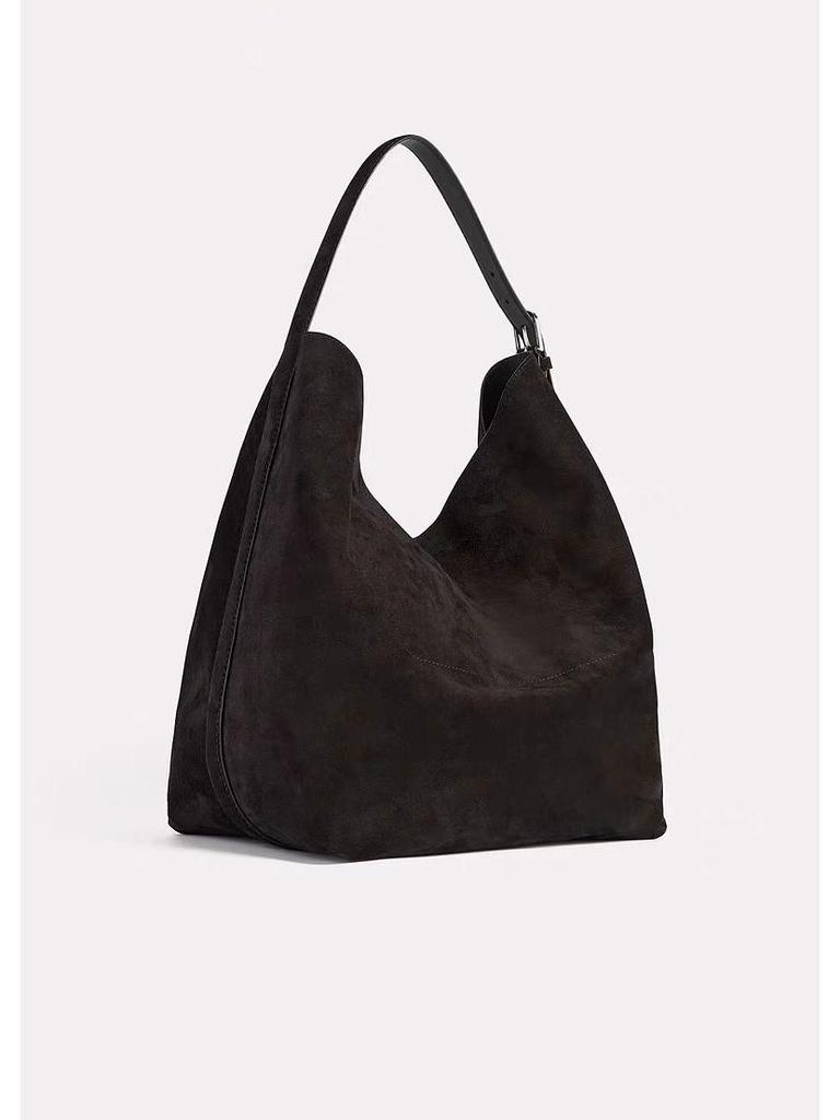 Retro Wildleder Rindsleder Pendler Tragetasche: Damen Eimerbeutel mit großem Fassungsvermögen aus echtem Leder