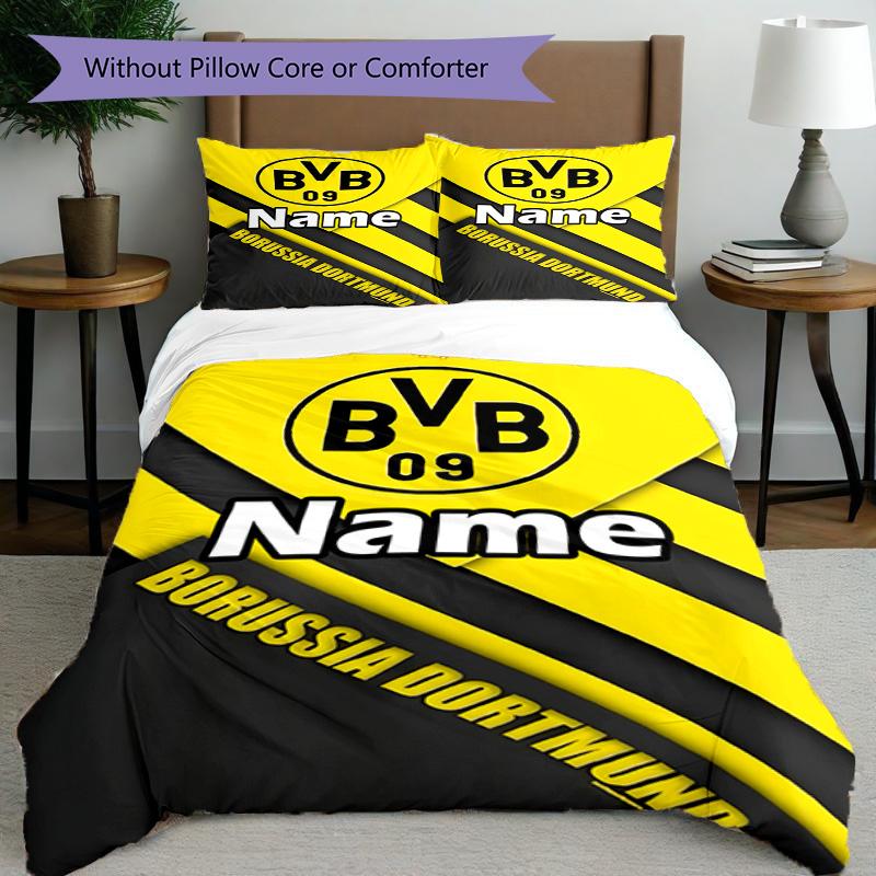 3pcs Duvet Cover Set (1*Duvet Cover + 2*Pillowcase, Without Core), Custom Name Borussia Dortmund Pattern Bedding Set, Home Bedroom Decor Gift