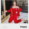 Koreanisches Pyjama-Set aus Samtspitze: Winter 3-teiliger Damen Sling-Anzug