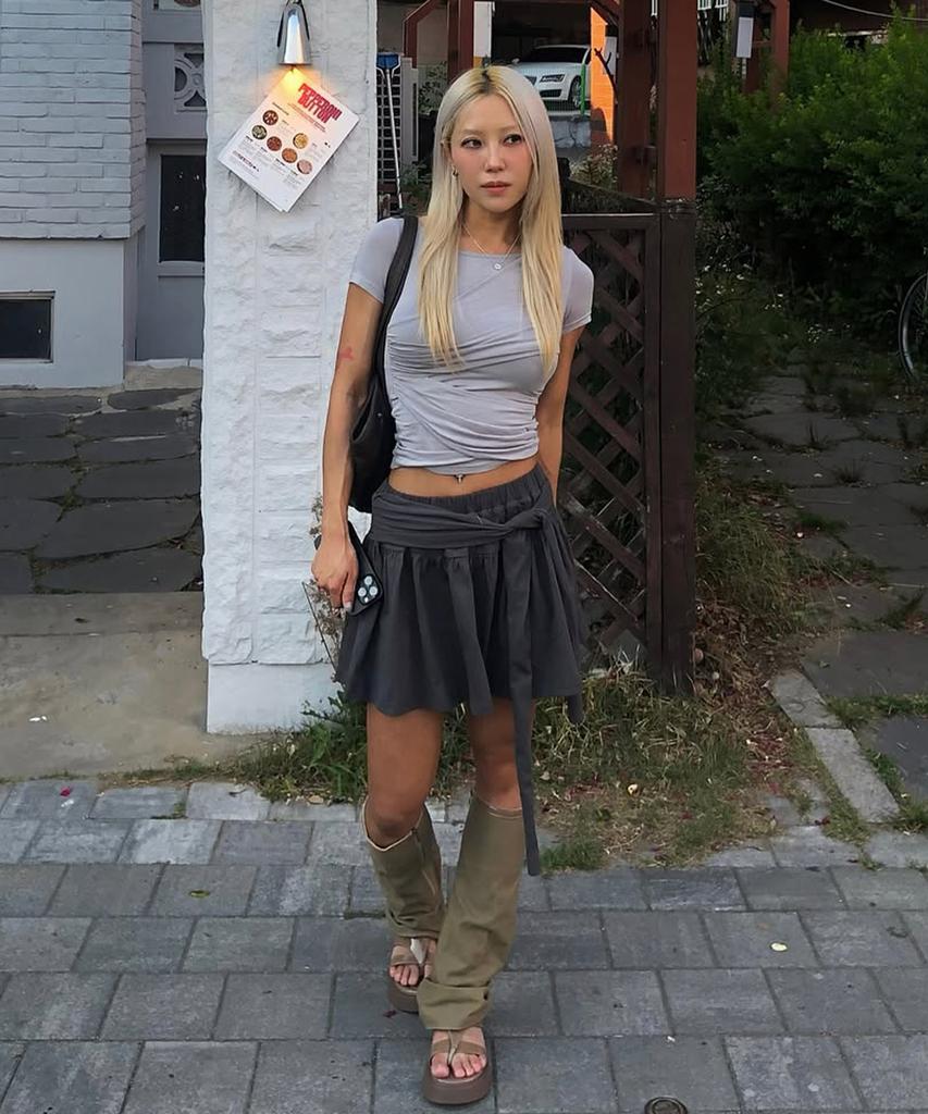 Lougeu Twist Tie Mini Skirt_Gray