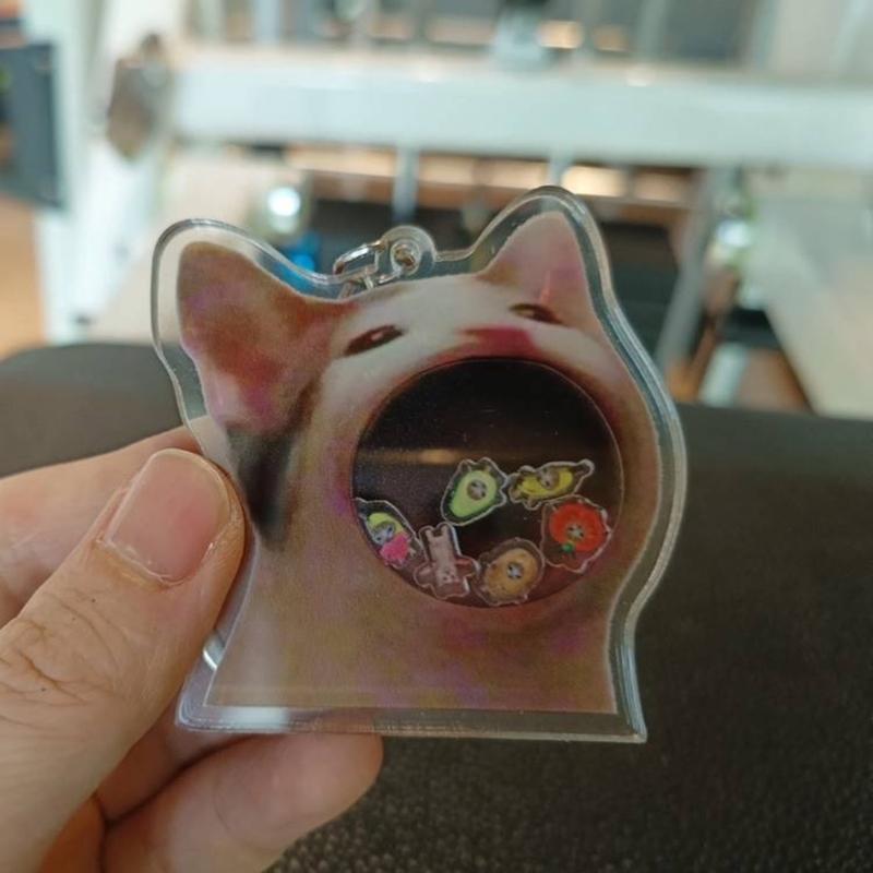 Fashion Greedy Cat Shaker Keyring Bag Charm Acrylic Pendant Keychains Car Keys Holder Handbag Decorations for Boys Girls