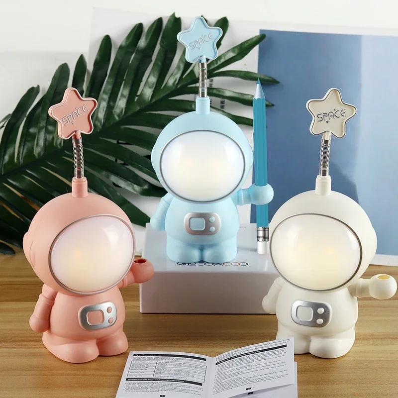 Creative Astronaut Flexible LED Study Desk Lamp with Phone Holder Bedside Color Adjust Table Lamp for Kids Student Room