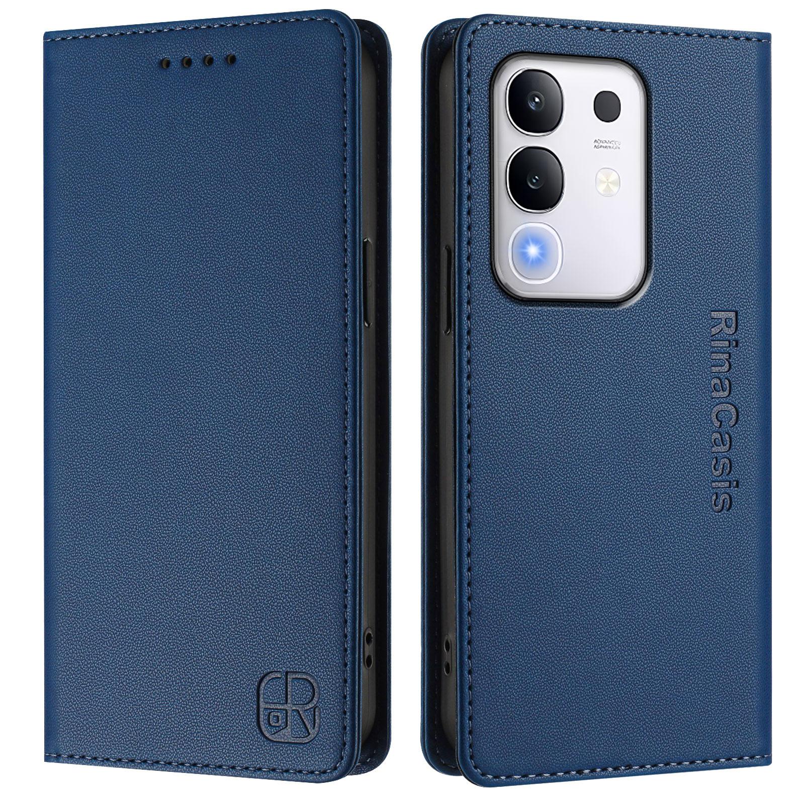 

For vivo Y29 4G Leather Case RINACASIS RC01 Phone Cover with RFID Blocking Wallet Stand Dark Blue
