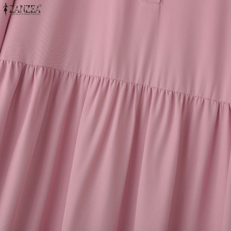 ZANZEA Women Round Neck Long Sleeve Loose Casual Muslim Dress