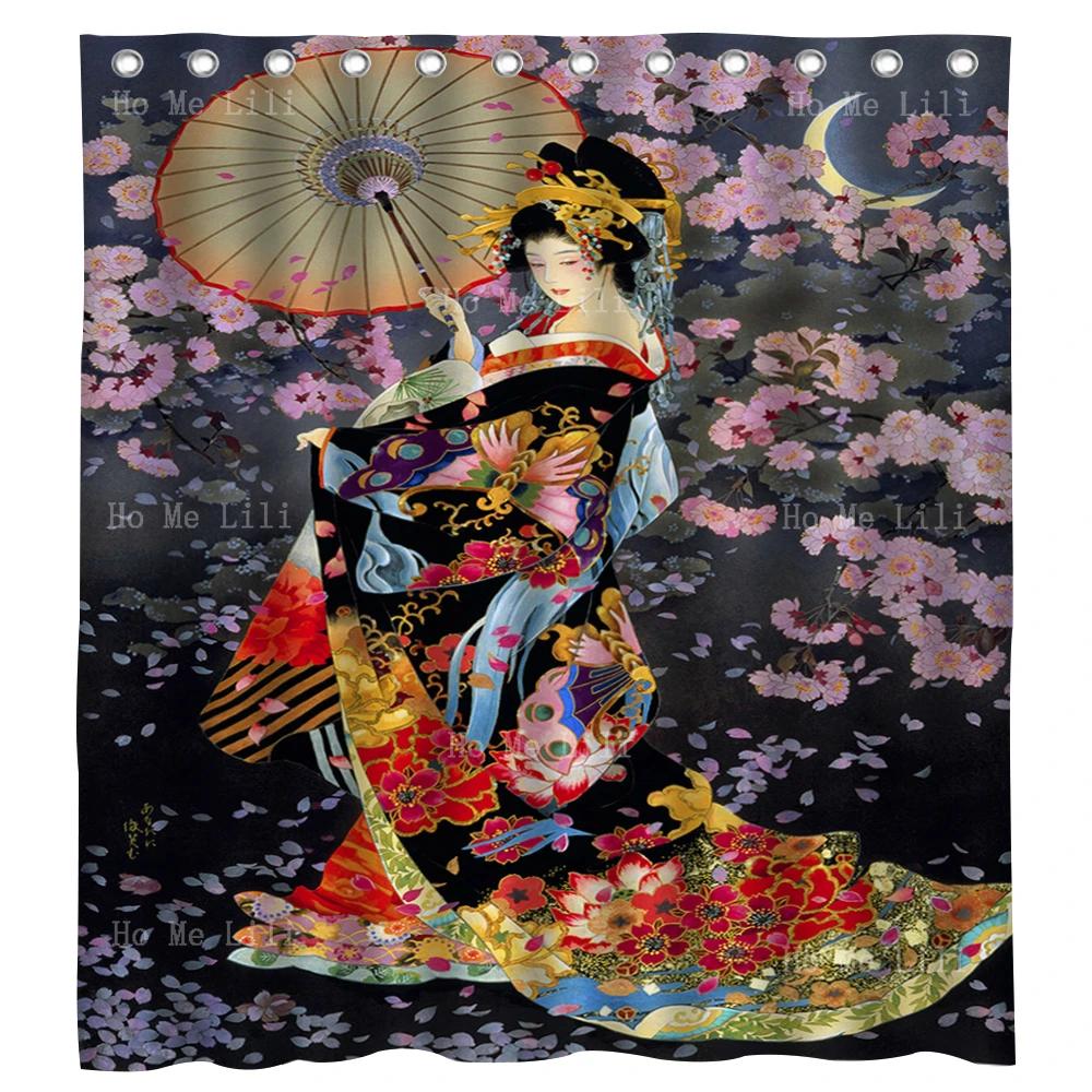

Японский Традиционный Смешной Дизайн Цветущей Сакуры Красивое Кимоно Гейша Девушка Ткань Занавеска для Душа в Ванную Домашний Декор 90x180 cm