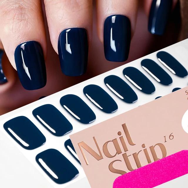 16Tips Semi-Cured Gel Nail Sticker Pure Color UV/LED Lamp Gel Nail Polish Wraps Long-Lasting Nail Strips Patch Nail Decoration