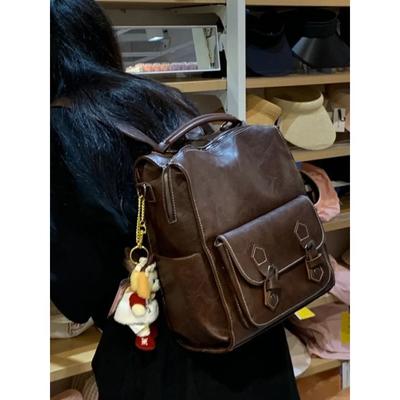 Vintage Women's Fashion Backpack Casual Korean Shoulder Bags Multifunction Handbags British Style College Students Schoolbags