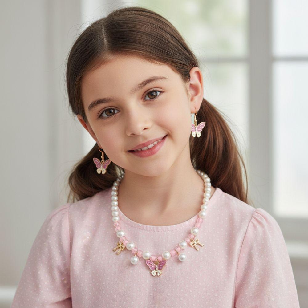 Pink Pearl Beaded Necklace Hand Chain Sweet Style Ear Pendants  Children's