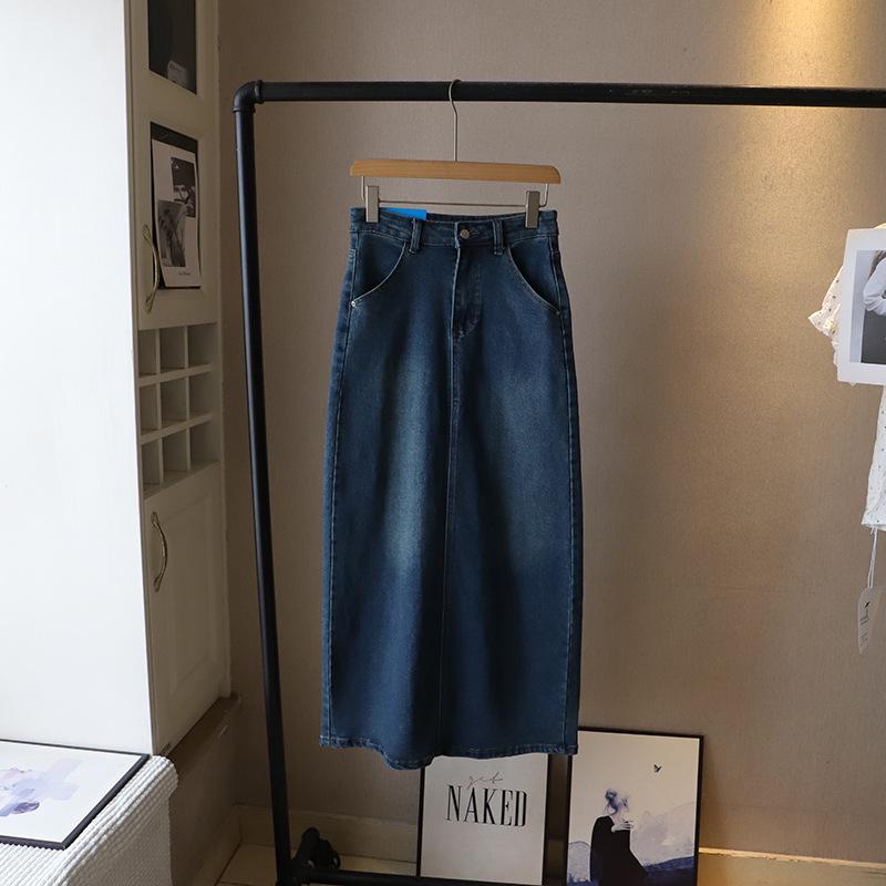 

Джинсовая юбка-миди с высокой талией в корейском стиле на весну/лето 2025 - Женская облегающая юбка-годе 3604 XXL