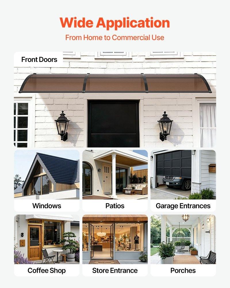 Awnings for Door Entrance, 38 X 117 In, Exterior Front Door Window Awnings with Drainage & ABS Bracket, Rain Snow Sun Protection, Overhang