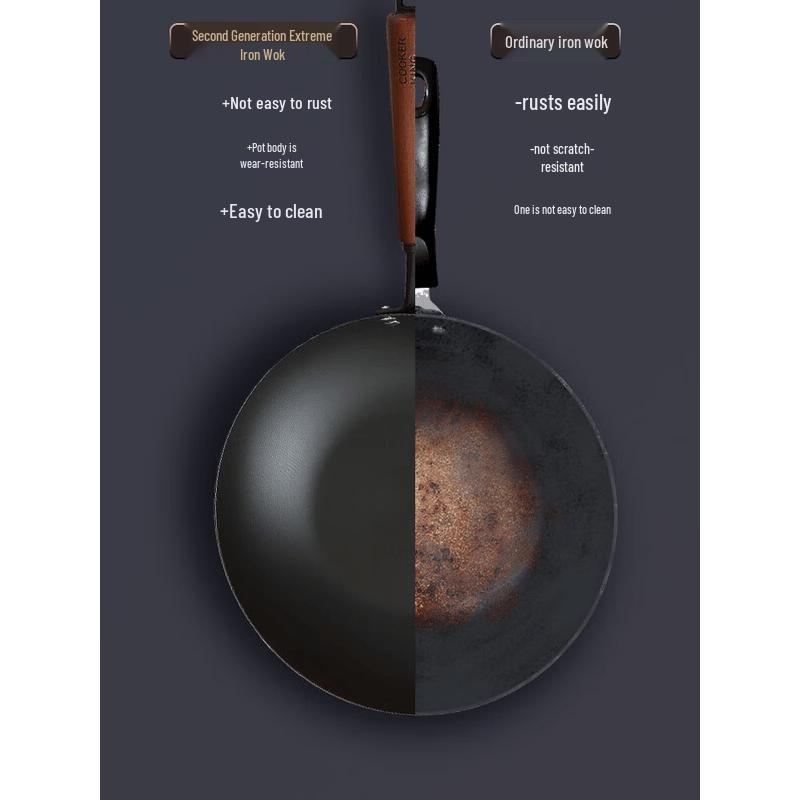 COOKER KING No-Coating Wrought Iron Stir-Fry Wok