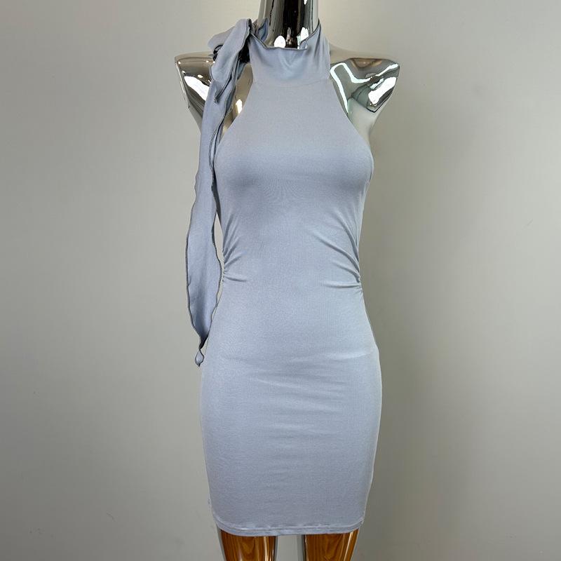 Korean Dongdaemun Halter Tie-Up Bodycon Mini Dress