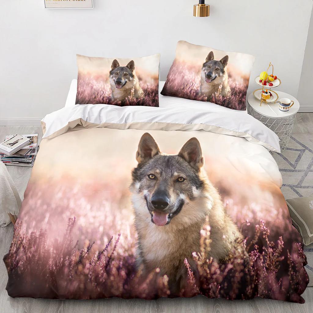 Wolf Duvet Cover King Queen Size Cool One-Eyed Lone Wolf Bedding Set For Teens Adults Wild Animal 2/3Pcs Polyester Quilt Cover