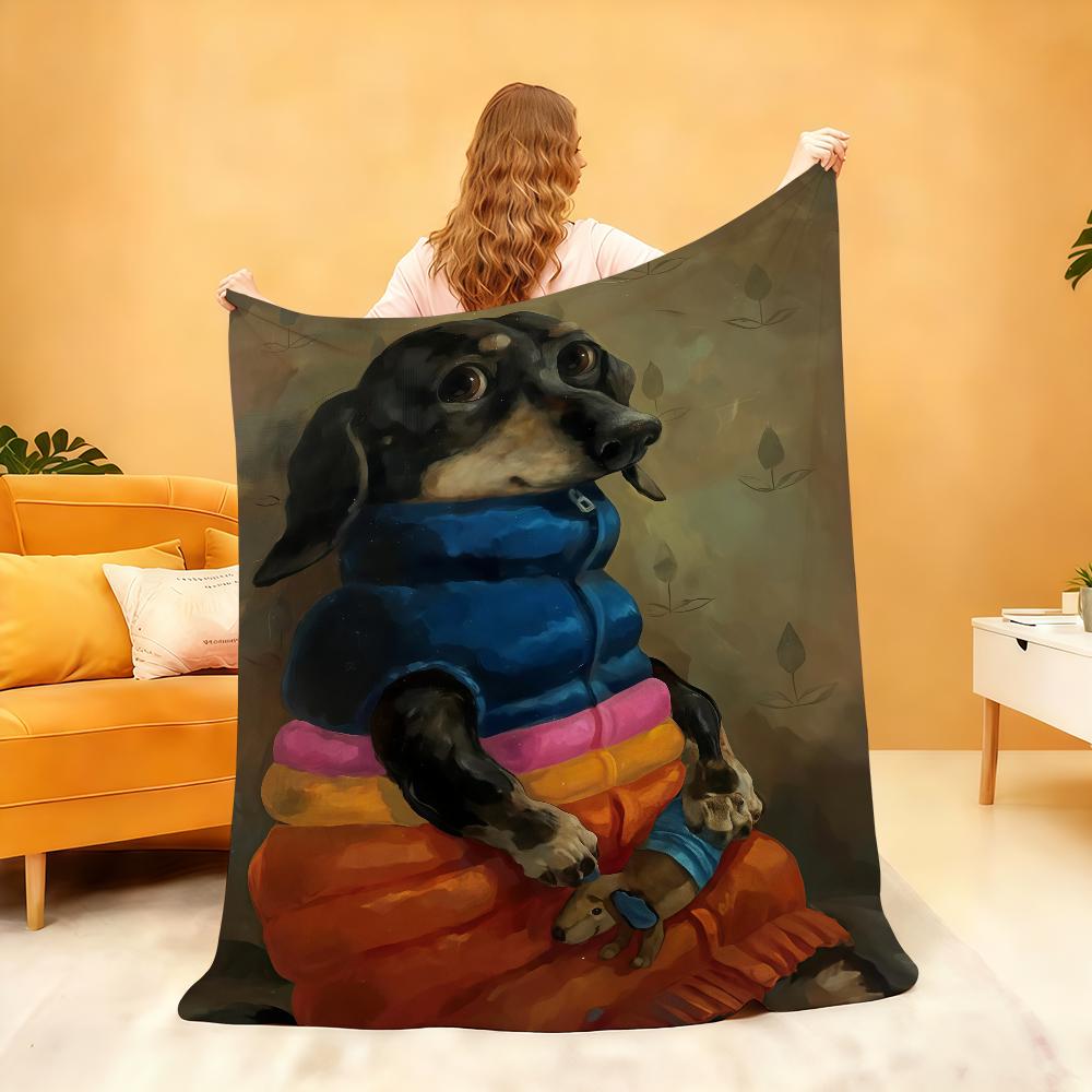 Oil Painting Pet Illustration Blanket Soft Throw Blanket for Home Bedroom Bed Sofa Picnic Travel Office Rest Cover Blanket Gift