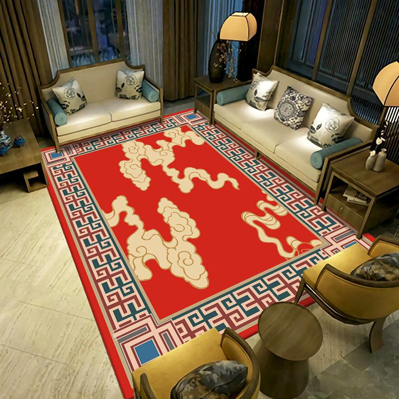 New Chinese Style Living Room Carpet Ethnic Tea Table Sofa Bedroom Bedside Carpet Easy To Maintain Carpet Mat