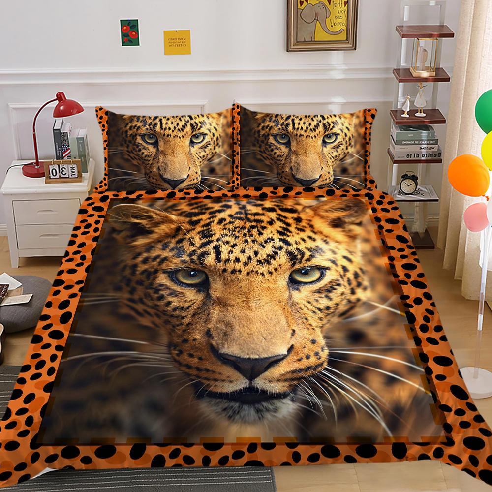 2023 Husă de pat în stil nou Costum cu model de tigru Husă de pilotă Câini Husă de pilota LionsAdolescenți Băieți Set de pat de o singură dimensiune Textile de casă cu față de pernă