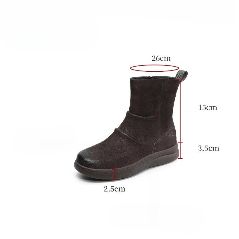 Johnature Genuine Leather Thick Soled Pleated Short Boots Side Zipper Soft Soled Cowhide Women's Boots