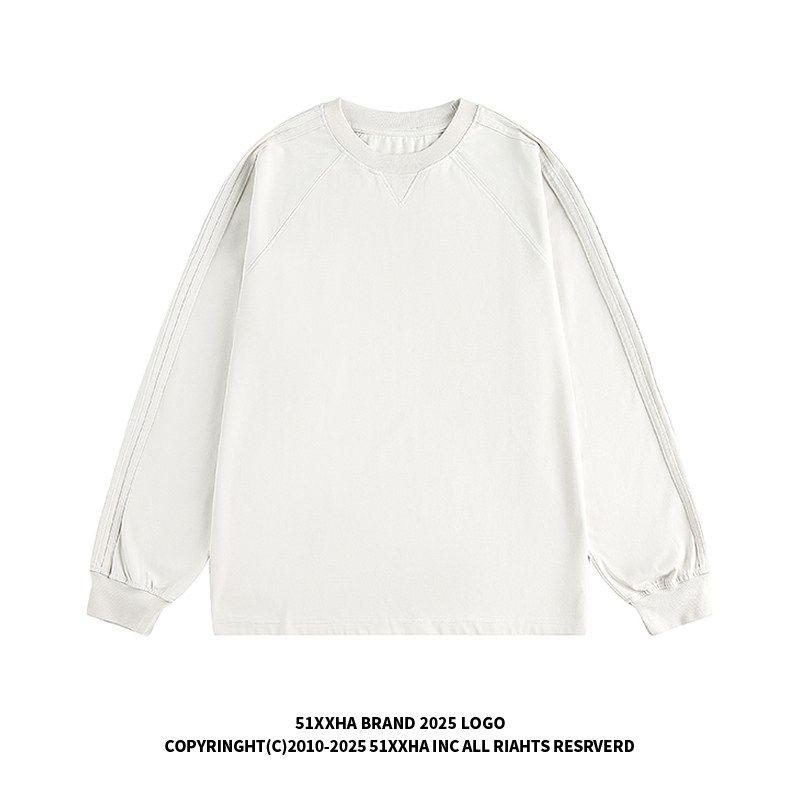 Basic Spring and Autumn Solid Color Long-Sleeve T-Shirt for Men, Trendy Brand, Loose, Simple, Washed, Couple's Round-Neck Casual Base Shirt