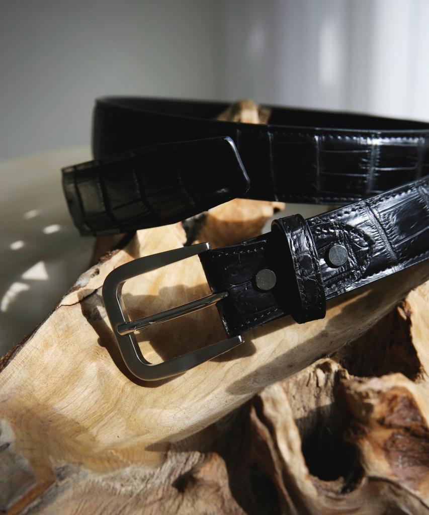 Heimdal Glossy Handmade Crocodile Leather Belt Black